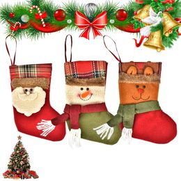 7.5'' Small Christmas Stckings Santa Snowman Reindeer Candy Socks Christmas Tree Decoration Ornament for Family Holiday Child Gift JK1910