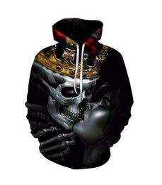 Mens Designer Hoodies for Women Men Couples Sweatshirt Lovers 3D Skull King and Queen Hoodies Coats Hooded Pullovers Tees Clothing