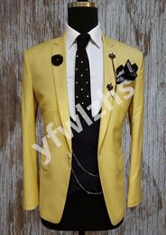 Handsome One Button Groomsmen Notch Lapel Groom Tuxedos Men Suits Wedding/Prom/Dinner Best Man Blazer(Jacket+Pants+Tie+Vest) 1090