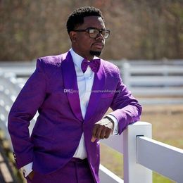 Latest Design One Button Purple Paisley Shawl Lapel Wedding Groom Tuxedos Men Party Groomsmen Suits (Jacket+Pants+Tie) K30