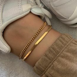 2020 Rose Gold Color Stainless Steel Snake Chain Anklet Female Korean Simple Retro foot bracelet beach accessories boho jewelry