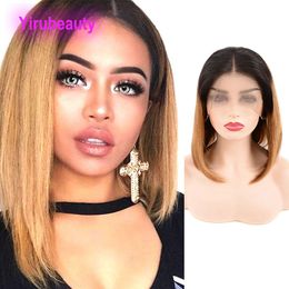 Peruvian Human Hair 1B/27 Silky Straight 13X4 Lace Front Bob Wig 1b 27 Color 10-18inch Bob Wigs