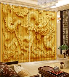 Carving dragon Customised Floral print Luxury Decor 3D Blackout Window Curtain Drapes For Living room room Hotel Wall Tapestry Cortinas