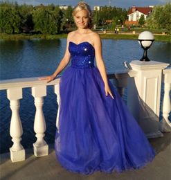 Royal Blue paljetter Beaded Dresses Sweetheart Organza Golvlängd Prom Aftonklänningar Party Formal Dress Robe 2024