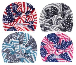 15568 Europe Infant Baby Hat Knot Stars Printed Headwear America Flag Child Toddler Kids Beanies Turban Donuts Hats Children Hat