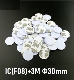 Passive 30mm Rewritable 13.5MHZ Blank Card 13.56MHZ 1K S50 Token Tag F08 Coin Card Stickers With 3M Adhsive White PVC Card ISO14443A Stock