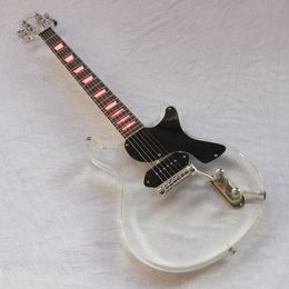 free shipping/Acrylic Crystal red LED electric guitar/22 F/transparent white plexiglass electric guitar/ 6 string Guitar/Multiple LED option