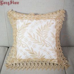 Home Decorative Floral Style Organza Fabric 45x45cm Square Embroidery Pillow Case Sofa Pillow Cover With Elegant Lace Trimmings