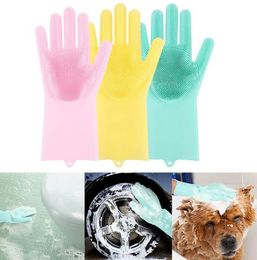 Hot Sale Magic Silicone Dish Washing Cleaning Gloves Heat Resistant Scrubber Glove Great for Dish wash Cleaning Pet Hair Care