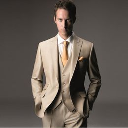 New Champagne Slim Fit Wedding Men Suits Groom Wear Tuxedos 3 Pieces (Jacket+Pants+Vest) Bridegroom Suits Best Man Blazer 87