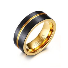 2020 New Gold-color Line 8MM Black Tungsten Carbide Ring for Men Jewellery