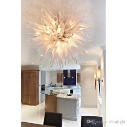 100% Handmade Blown Murano Glass Style Art Chandelier White Clear Murano Glass Hanging Chain Chandelier for Hotel Home Decor