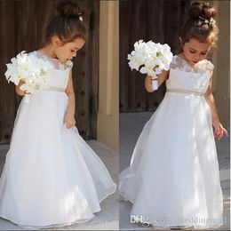 Cute Tulle Flower Girl's Dresses Lace Applique Ruched Bow Sash Low Back Floor Length Ball Gown Girl's Birthday Party Pageant Dresses