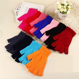 Fashion Women Winter Gloves 11 Colors Unisex Solid Color Knit Warm Mittens Half Finger Elastic Fashion Gloves Xmas Gifts