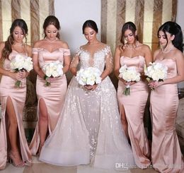 2019 Cheap Off Shoulder Bridesmaid Dress Mermaid Long Split Garden Formal Wedding Party Guest Maid of Honor Gown Plus Size Custom Made