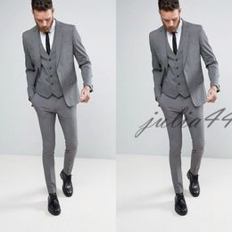 Vintage Light Grey Men Suit Groom Wedding Tuxedo Italian Costume Homme Mariage Groomsmen Man Blazers Jacket 3Pieces Slim Fit Terno Masculino