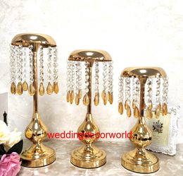 New style Gold Candle Holders Metal Candlestick Flower Vase Table Centerpiece Event Flower Rack Road Lead Wedding Decoration decor0942