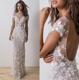 Dimitrius Dalia Mermaid Wedding Dresses Sheer Bateau Neck Backless Wedding Gowns Appliqued Robe de mariée Simple Bridal Dress 2831