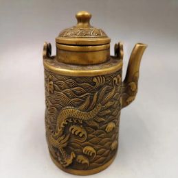 Antique antique old brass dragon play beads hip flask teapot decoration home accessories copper decoration wholesale