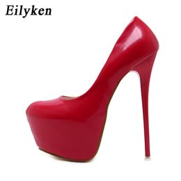 Eilyken Spring/Autumn Sexy Wedding Fetish Round Toe Woman Pumps Platform Very High Heel Pumps 16 cm Black Red