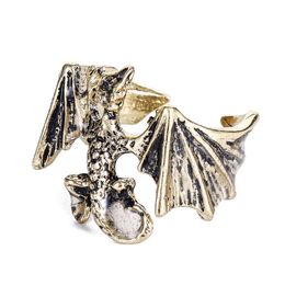 Wholesale-Luminous Pterosaur ring Wholesale Men Adjustable dinosaur Wing Ring Black Alloy Animal Ring For Gift