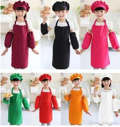 New apron for kids kitchen children solid aprons with pockets chef pinafore polyester garden artist painting crafts girl boys party class