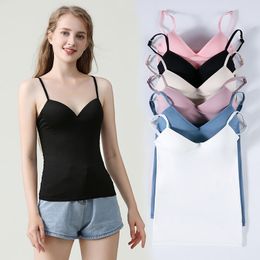 Adjustable Tank Top Modal big girls Bra Cup without steel ring Seamless One-piece Rimless Bra Sling Camisole Cami Tops Shirt M406