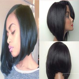 Side part Short Bob Lace Wig Brazilian full Lace Front Wigs Black/Brown Colour synthetic Lace Wigs for black women with Baby Hair