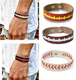 Unisex Leather Seam Baseball Wristband Bracelet softball woven Bangles Wrist Strap football Sports Wrist Rope Hand Accessories E3406