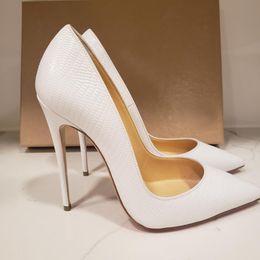 Pompe da donna di moda di trasporto libero Casual bianco stampato vernice punta punta stiletto tacchi alti scarpe tacco sottile scarpe da festa 12 cm 10 cm taglia grande