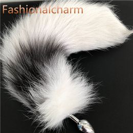 Real Genuine Cross Fox Fur Tail Plug Anal Plug Cosplay Toy Love Sweety Toy Accessories Tassels