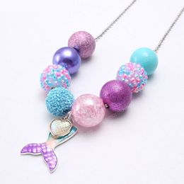 cute baby mermaid tail pendants necklaces handmade chunky bubblegum Jewellery beads chain necklace for girls kids gift