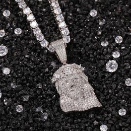 New Jesus Pendant Necklace With 4mm Tennis Chain Iced Out Cubic Zircon Men's Hip Hop Jewellery