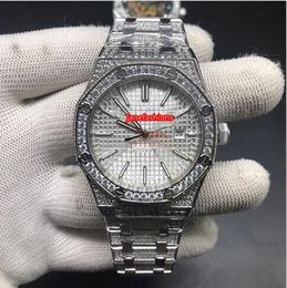 Popular men's full diamonds watch silver stainless steel diamond watch white mesh surface automatic mechanical through-the-sport watch