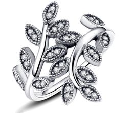 CZ Diamond 925 Sterling Silver Wedding Ring Set Original Box for Pan-dora Sparkling Leaves Ring Women Girls Gift Jewelry W164