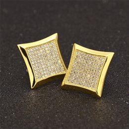 17mm disc micro pave cubic zirconia gold silver colors bling hip hop women mens punk earring