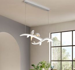 Modern Led Hanging Pendant Lamps For Dining Room Kitchen Room Bar Shop Chandelier White With Bird 90-260V