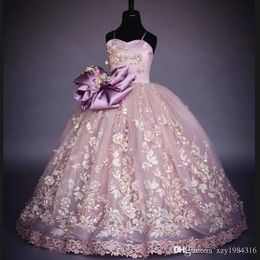 Beautiful Hand Made Girls Pageant Gown High Quality Flower Dresses for Little Girl Unique Dark Lavender Event Party Wear for Cute Young Lady