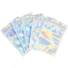 Multiple sizes Resealable Smell Proof Bags Foil Pouch Bag Flat Bag for Party Favor Food Storage, Holographic Color