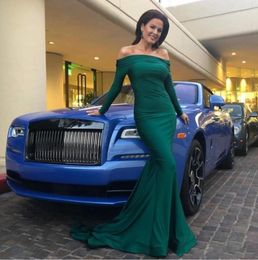 Green Elegant Off The Shoulder Mermaid Prom Dress Long Sleeve Sweep Train Simple Evening Dresses Formal Special Event Cheap Party Gown Es