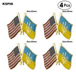 U.S.A.& Ukraine Friendship Flag Pin Lapel Pin Badge Brooch Icons 4PC