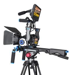 Freeshipping DSLR Rig Video Stabiliser Shoulder Mount Rig + Matte Box+ Follow Focus + Dslr Cage for Canon 5D2 5D3 5diii 5dIV Video Camcorder