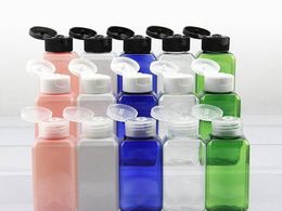 free shipping 50ml(1 2/3OZ) Assorted Color Refilling Plastic PET Bottle Square Sample Bottles with Easy Flip Cap Wholesale