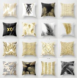 Nordic gold leaf peach polyester pillow cover sofa cushion covers pillowcase wholesale home sofa decor throw pillow cushion cases