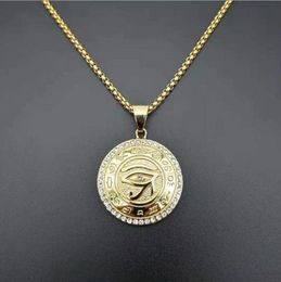 Ancient Egyptian Eye of Horus gold plated titanium steel/stainless steel diamond set pendant The Eye of Horus stylish single pendant