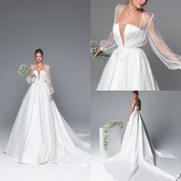 Eva Lendel Satin Wedding Dresses With Wrap Sweetheart abiti da sposa Bridal Gown A Line Country Sweep Train Wedding Dress