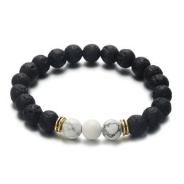 8MM White Turquoise Black Lava Stone Beads Charms Bracelet DIY Essential Oil Diffuser Bracelets Man Energy Jewellery