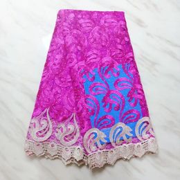 5Yards/pc Gorgeous fuchsia french net lace embroidery with rhinestone decoration african mesh lace fabric for dress BN125-2