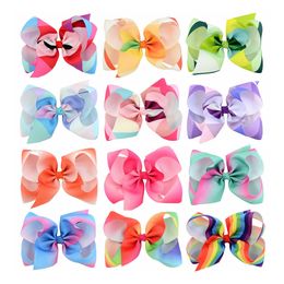 6 Inch Baby Girls Cute Bows Hairpins Cute Rainbow Color Grosgrain Barrette Ribbon Hairpin Hair clip Children Hair Accessories Hairbow M457