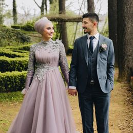 Aso Ebi 2020 Arabic Muslim Lace Beaded Evening Dresses High Neck Prom Dresses Cheap Vintage Formal Party Second Reception Gowns ZJ545